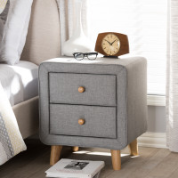 Baxton Studio BBT3140-Grey-NS-800F Jonesy Mid-Century Grey Fabric Upholstered 2-Drawer Nightstand